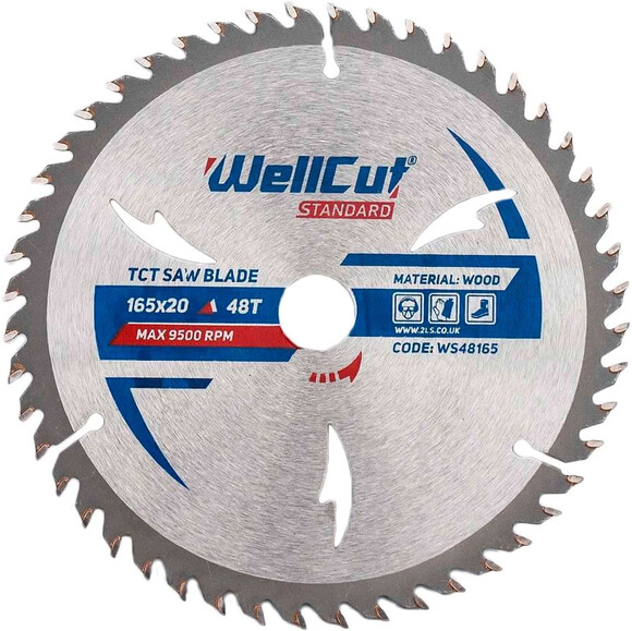 Пиляльний диск WellCut Standard 48Т, 165x20 мм (WS48165)