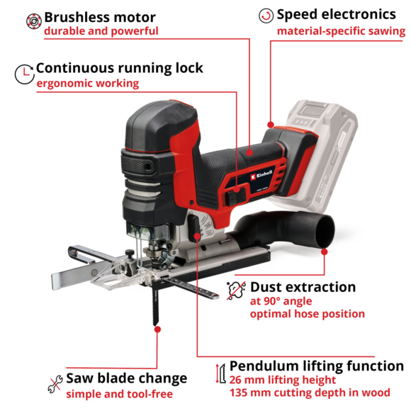 Аккумуляторный лобзик Einhell TP-JST 18/135 Li BL-Solo (4321265) (без АКБ и ЗУ) изображение 7