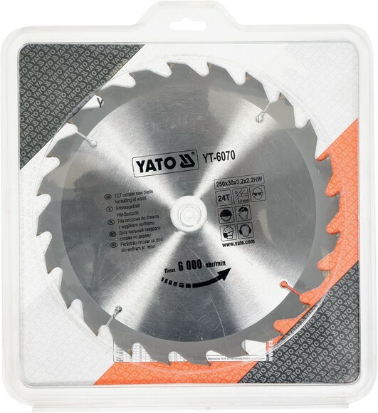 Диск пильний YATO по дереву 250х30х3.2х2.2 мм, 24 зубців (YT-6070) фото 2