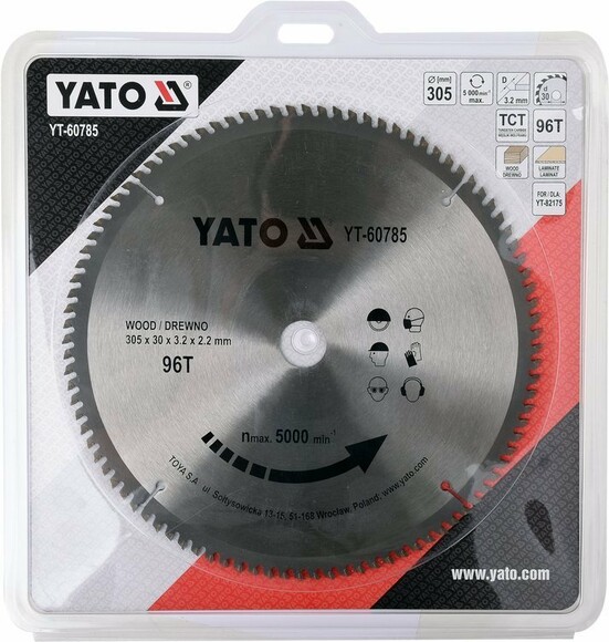 Диск пильный по дереву с победитовыми напайками Yato YT-60785 (305x30x3.2x2.2 мм), 96 зубцов изображение 2