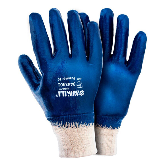 Перчатки трикотажные Sigma с полным нитриловым покрытием синие манжет р10 (9443401) изображение 3