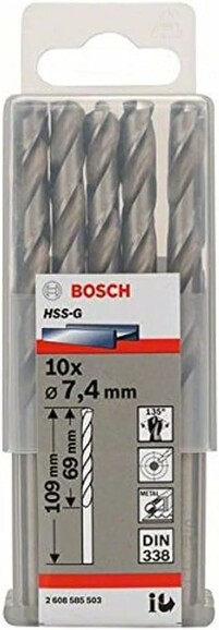 Свердло по металу Bosch HSS-G 7.4х109 мм, 10 шт. (2608585503) фото 2