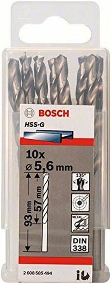 Сверло по металлу Bosch HSS-G 5.6х93 мм, 10 шт. (2608585494) изображение 2