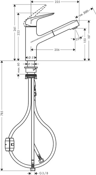 Смеситель для кухни HANSGROHE Focus M42, однорычажный, с выдвижным изливом (71814000) изображение 4