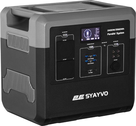 Портативна електростанція 2Е Syayvo 2400 Вт, 2560 Вт/рік, WiFi/BT, паралельне підключення, швидка зарядка фото 2