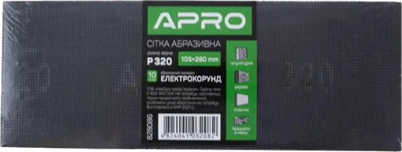 Сітка шліфувальна APRO P320 105х280 мм електрокорунд, 10 шт (828086)