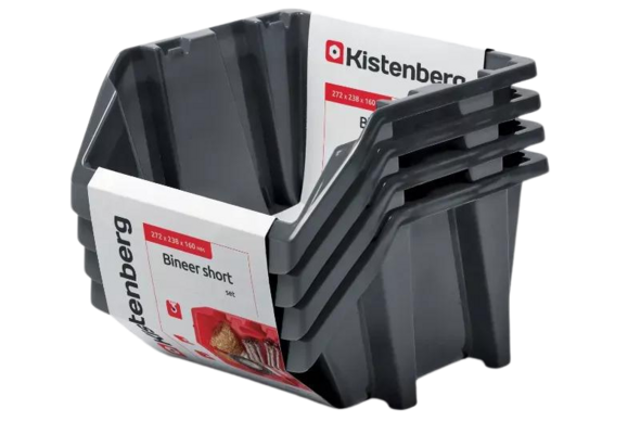 Набір контейнерів Kistenberg Bineer short 272x238x236 мм, чорний, 4 шт (KBISS28-S411 4)
