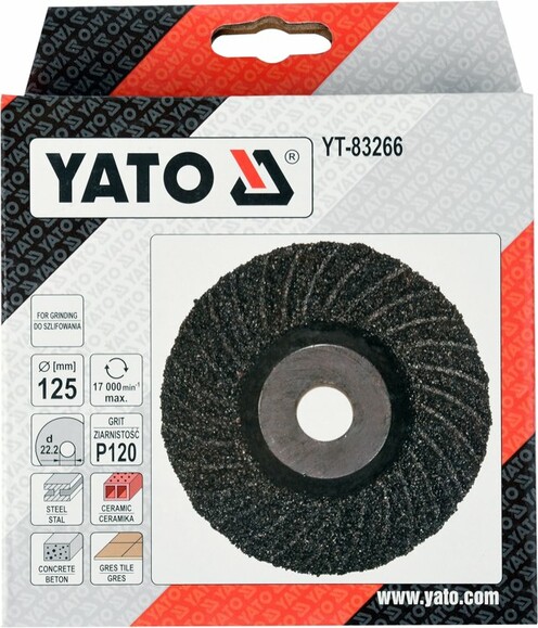 Диск шлифовальный Yato 125х22.2 мм, Р120 по дереву, металлу, камню (YT-83266) изображение 2