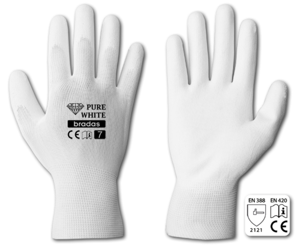 Перчатки защитные BRADAS PURE WHITE RWPWH7 полиуретан, размер 7