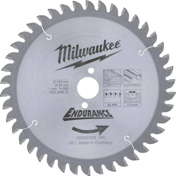 Диск пильный Milwaukee WNF, 160/20 мм, 42 зуб. (4932346511)
