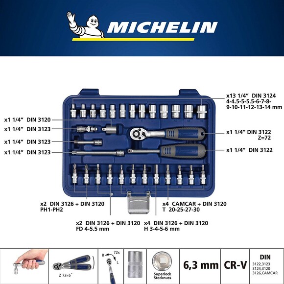 Набір торцевих головок Michelin MSS-50-1/2-1/4 (50 шт) фото 2