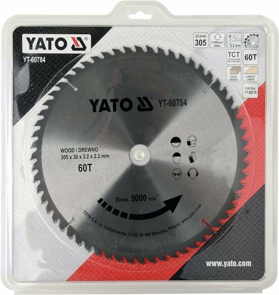 Диск пильний по дереву з побідитовими напайками Yato YT-60784 (305x30x3.2x2.2 мм), 60 зубців фото 2