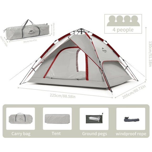 Палатка автоматическая Naturehike NH21ZP008 (серо-красный) (6927595777572) изображение 6