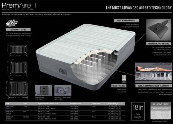 Надувне полуторне ліжко Intex PremAire I з вбудованим електронасосом, 137x191x46 см (64904) фото 4
