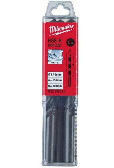 Сверло по металлу Milwaukee HSS-R DIN338, 12Х151 мм, 5 шт. (4932363554)