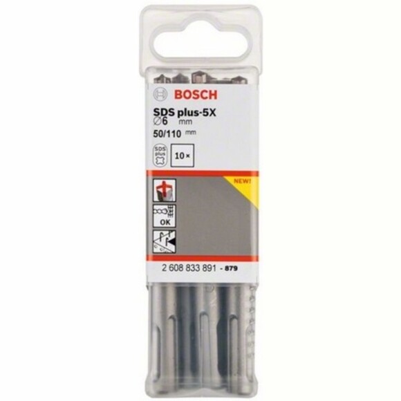 Набор буров Bosch SDS plus-5X 6x50x110 мм, 10 шт (2608833891) изображение 2