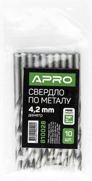 Сверло по металлу APRO P6M5 4.2 мм (810028) изображение 3