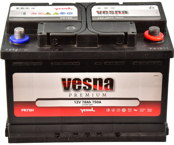 Автомобільний акумулятор Vesna Premium Euro 12В, 78 Аг (415 275) фото 2