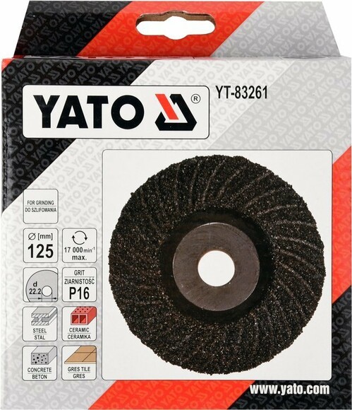 Диск шлифовальный Yato 125х22.2 мм, Р16 по дереву, металлу, камню (YT-83261) изображение 2