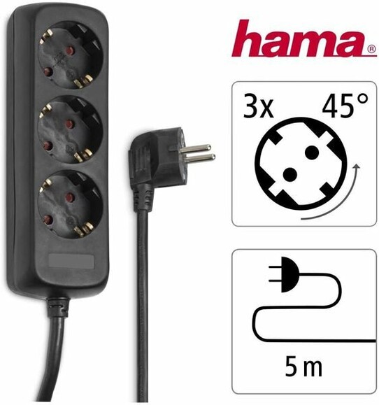 Сетевой удлинитель Hama 3хSchuko 3Gх1.5 мм 5 м Black (108843) изображение 5
