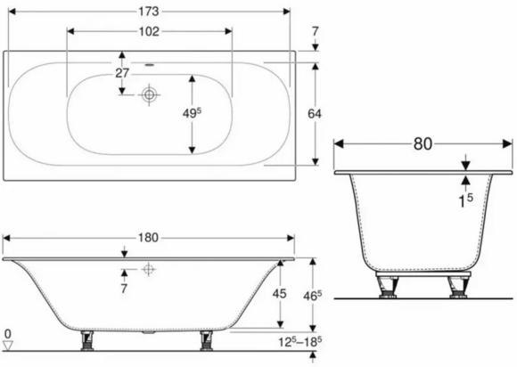 Ванна прямоугольная GEBERIT SOANA Slim rim Duo, 180х80 см, с ножками (554.004.01.1) изображение 2