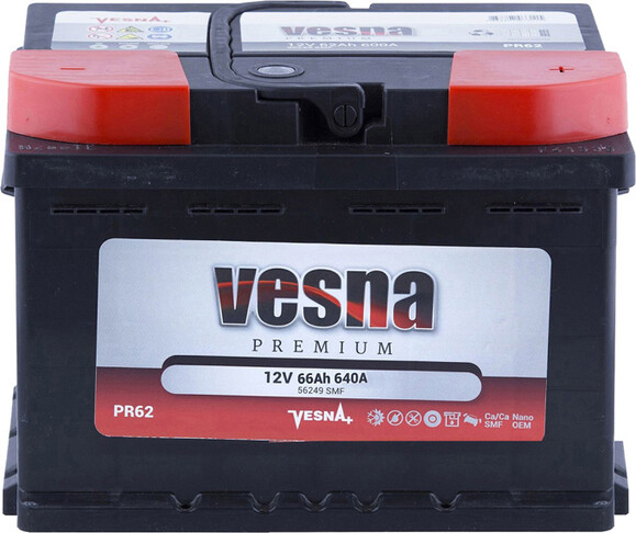 Автомобильный аккумулятор Vesna Premium Euro 12В, 66 Ач (415 266) изображение 2