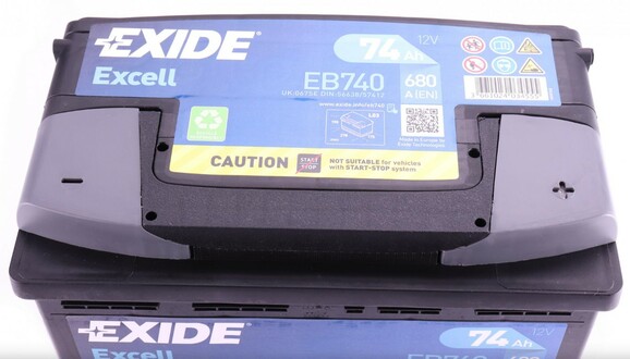 Акумулятор EXIDE EB740 Excell, 74Ah/680A  фото 2