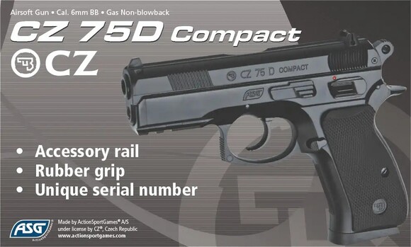 Пистолет страйкбольный ASG CZ 75D Compact Green Gas, калибр 6 мм (2370.41.36) изображение 7