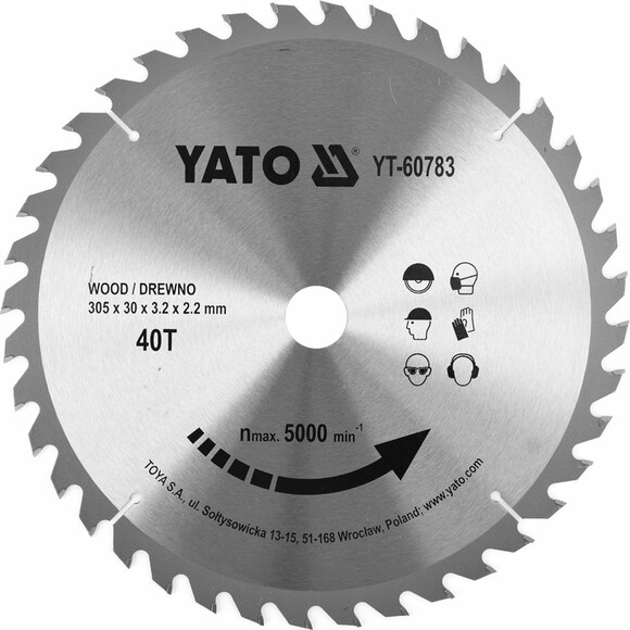 Диск пильний по дереву з побідитовими напайками Yato YT-60783 (305x30x3.2x2.2 мм), 40 зубців