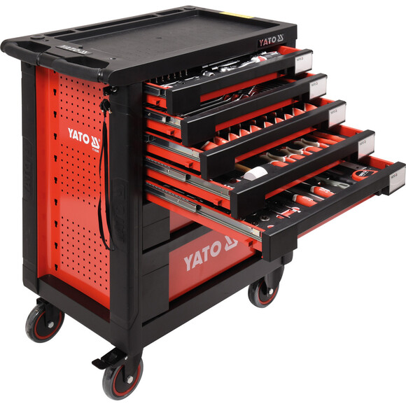 Сервісний шафа з інструментами YATO 211 елем., 5 лотків, на колесах, 7 ящиків, 98х77х46,5 см (YT-55290)