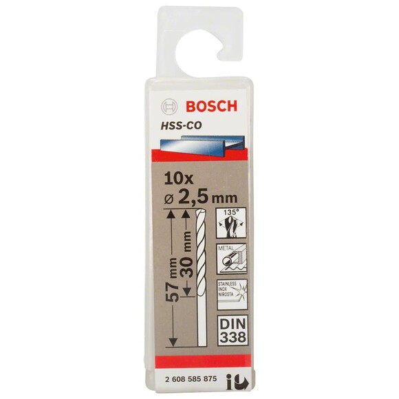 Сверло по металлу Bosch HSS-CO 2.5х57 мм, 10 шт. (2608585875) изображение 2