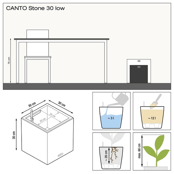 Вазон Lechuza Canto Stone low 40 (кварцевый белый) (13727) изображение 7