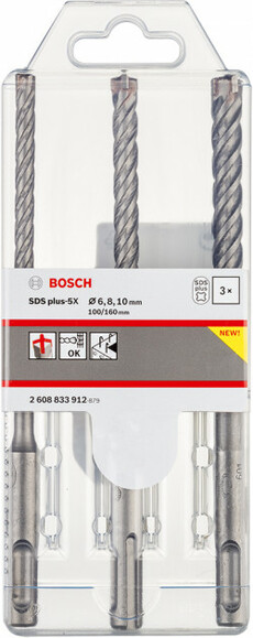Набір бурів Bosch SDS plus-5X 3шт 6/8/10 x 160мм (2608833912) фото 2