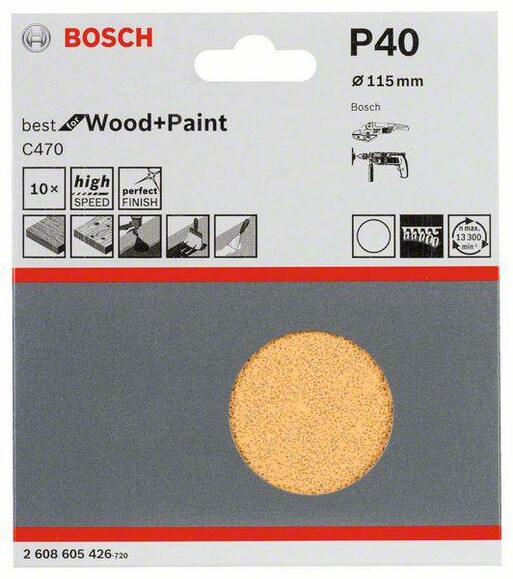 Шліфлист Bosch Expert for Wood and Paint C470, 115 мм, K40, 10 шт. (2608605426) фото 2