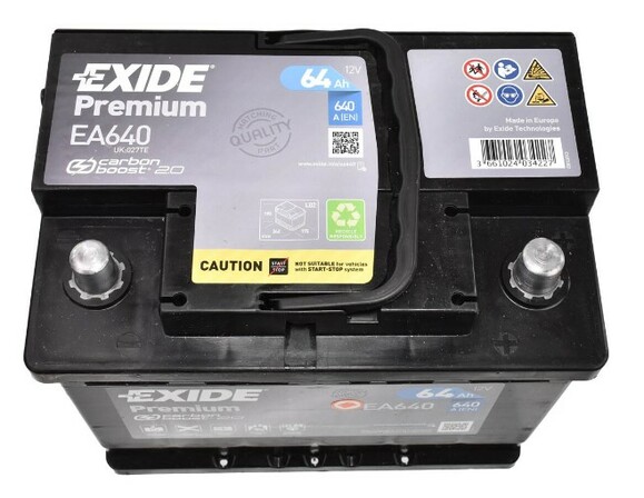 Акумулятор EXIDE EA640 Premium, 64Ah/640A фото 2