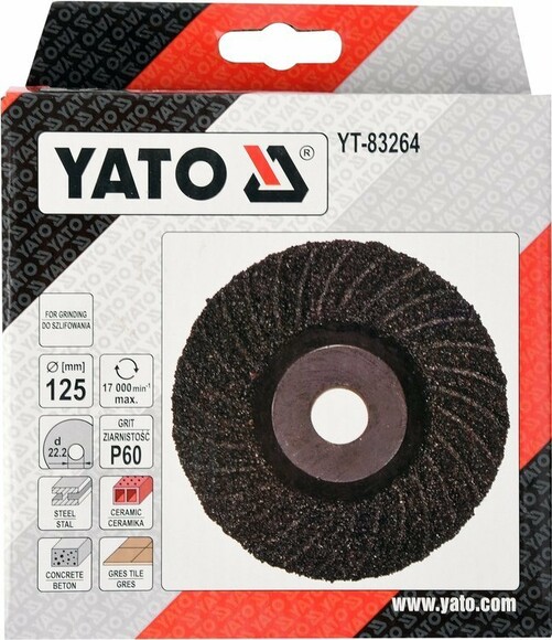 Диск шлифовальный Yato 125х22.2 мм, Р60 по дереву, металлу, камню (YT-83264) изображение 2