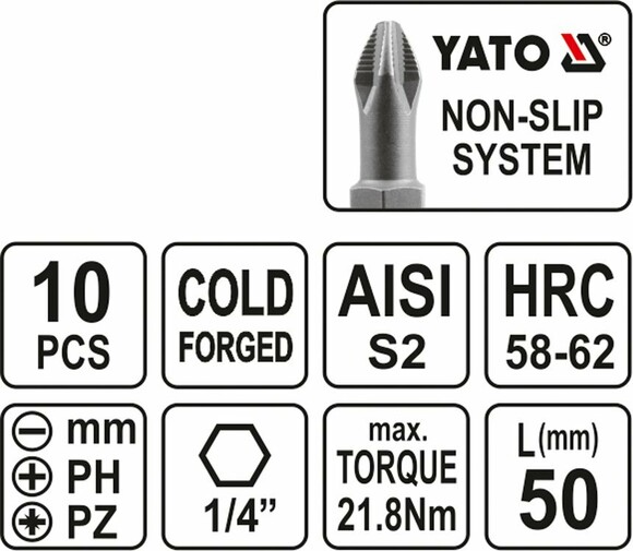 Набор насадок отверточных YATO 50 мм YT-0483 изображение 3