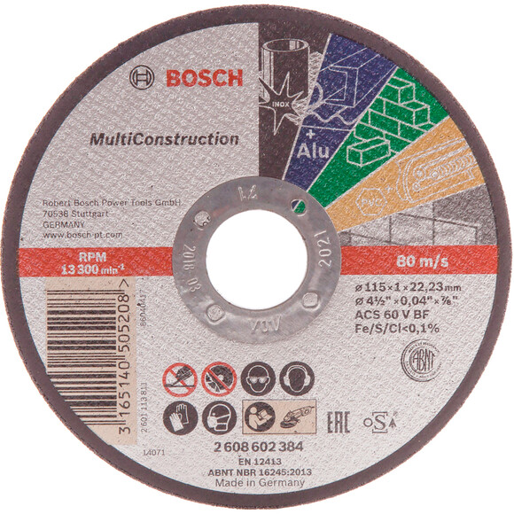 Відрізний круг Bosch Multiconstruct 115x1.0мм (2608602384)