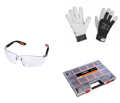 Комплект набору Neo Tools окуляри захисні білі 97-500/рукавички робочі 97-655-10/органайзер 84-118