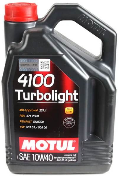 

Моторное масло Motul 4100 Turbolight, 10W40 4 л (109462)