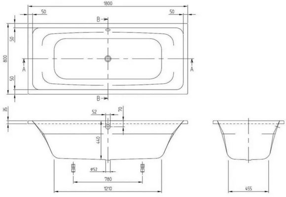 Ванна прямоугольная VILLEROY & BOCH TARGA STYLE, 180х80 см (UBA180FRA2V-01) изображение 2