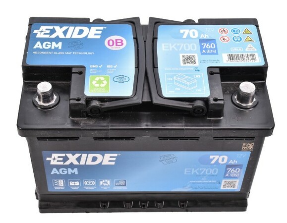 Аккумулятор EXIDE EK700 (Start-Stop AGM), 70Ah/760A изображение 2