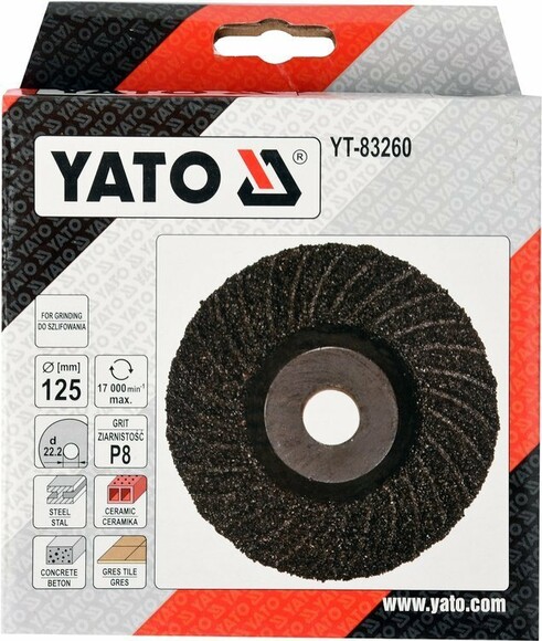Диск шліфувальний Yato 125х22.2 мм, Р8 по дереву, металу, каменю (YT-83260) фото 2