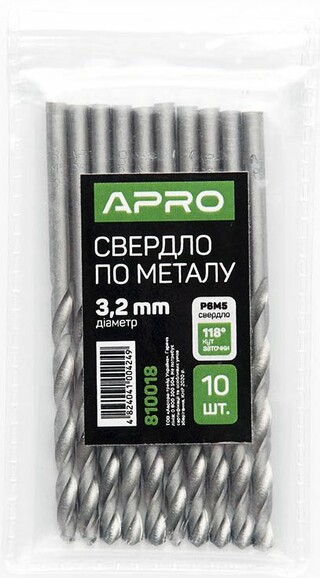 Сверло по металлу APRO P6M5 3.2 мм (810018) изображение 3