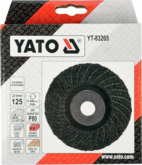 Диск шлифовальный Yato 125х22.2 мм, Р80 по дереву, металлу, камню (YT-83265) изображение 2