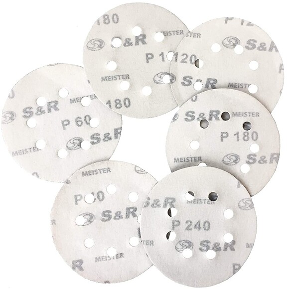 Набор шлифовальных кругов S&R 125 мм, 60 шт. (з. 40, 60, 80, 120, 180, 240) (234125060) изображение 4