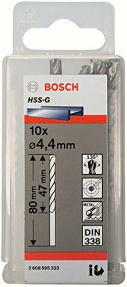 Сверло по металлу Bosch HSS-G 4.4х80 мм, 10 шт. (2608595333) изображение 2