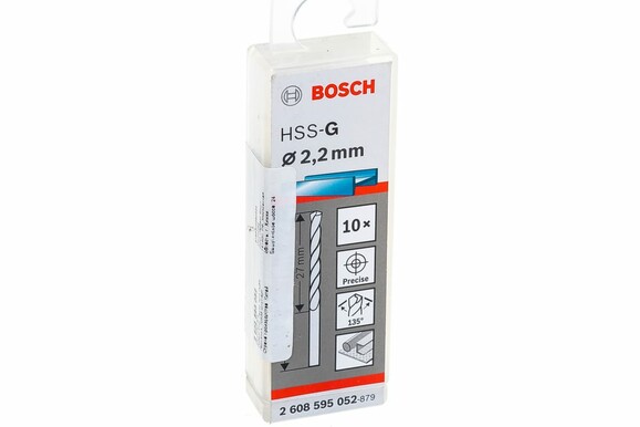 Сверло по металлу Bosch HSS-G 2.2х53 мм, 10 шт. (2608595052) изображение 4