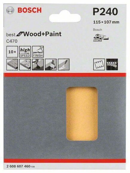 Шліфлист Bosch Expert для Wood and Paint C470, 115x107 мм, K240, 10 шт. (2608607460) фото 2