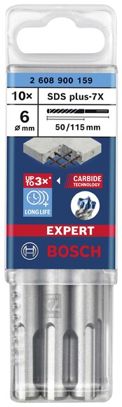 Бур Bosch EXPERT SDS-Plus-7X, 6x50x115 мм, 10 шт. (2608900159) изображение 2